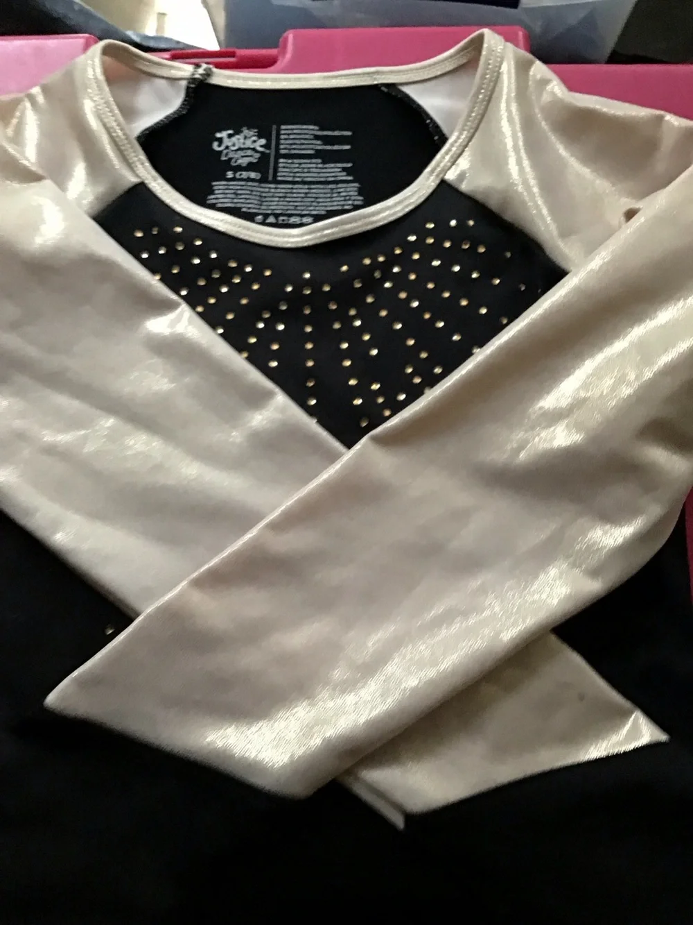 Justice Black Top with Shimmery Gold Sleeves 7/8 and skirt 5/6